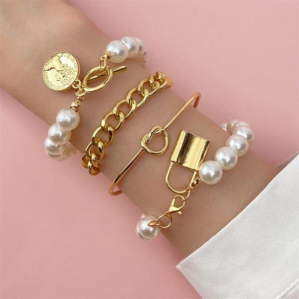 link, chain 2021 fashion punk gothic imitation pearls lock bracelets female knot flower bracelet bangles for women gold jewelry, Black
link, chain 2021 fashion punk gothic imitation pearls lock bracelets female knot flower bracelet bangles for women gold jewelry, Black