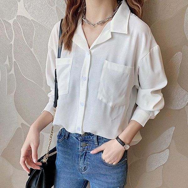 autumn new solid color pockets shirt simple casual lapel long sleeve women chiffon blouse hot, White
autumn new solid color pockets shirt simple casual lapel long sleeve women chiffon blouse hot, White