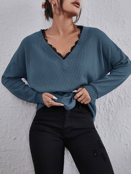 eyelash lace trim drop shoulder tee d4xy#, White
eyelash lace trim drop shoulder tee d4xy#, White