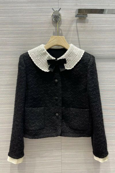 high-end famous brand womens autumn and winter sweet bow doll collar woven wool short coat for women, Black
high-end famous brand womens autumn and winter sweet bow doll collar woven wool short coat for women, Black