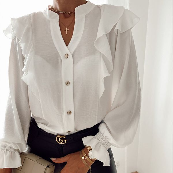 2021 new women autumn sleeve ruffles blouse v neck ladies single white black ol shirts blouses b2h2
2021 new women autumn sleeve ruffles blouse v neck ladies single white black ol shirts blouses b2h2