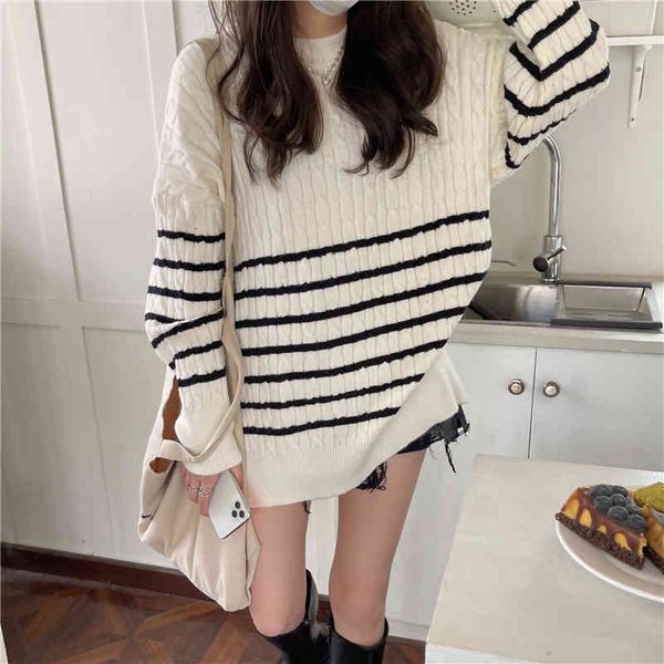 women's sweaters casual thicken knitted sweater striped loose pullover autumn winter street style knitwear sueter mujer jumpe, White;black
women's sweaters casual thicken knitted sweater striped loose pullover autumn winter street style knitwear sueter mujer jumpe, White;black