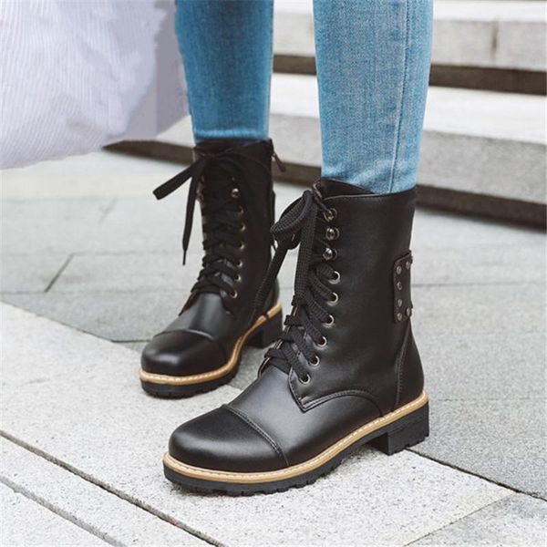 boots pxelena rivet women lace up low heels military combat motorcycle biker tactical female shoes plus size 34-43, Black
boots pxelena rivet women lace up low heels military combat motorcycle biker tactical female shoes plus size 34-43, Black