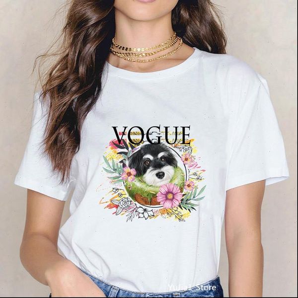 vogue flower dog cat animal print tee shirt femme summer camisetas mujer white t shirt lovely girl custom tshirt lady tees