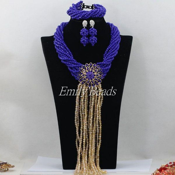 earrings & necklace royal blue/champagne gold nigerian wedding african crystal beads jewelry set bridal aij024, Silver
earrings & necklace royal blue/champagne gold nigerian wedding african crystal beads jewelry set bridal aij024, Silver