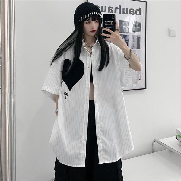 women's blouses & shirts heart embroidery short sleeve for girls summer punk clothes womens oversized harajuku streetwear button down, White
women's blouses & shirts heart embroidery short sleeve for girls summer punk clothes womens oversized harajuku streetwear button down, White