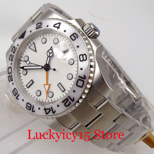 bliger gmt automatic men watch white dial rotating bezel date display brushed oyster strap screwdown crown, Slivery;brown
bliger gmt automatic men watch white dial rotating bezel date display brushed oyster strap screwdown crown, Slivery;brown