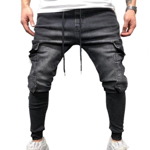 men's jeans men drawstring solid color casual multi pockets ankle-banded pencil pants for daily wear, Blue
men's jeans men drawstring solid color casual multi pockets ankle-banded pencil pants for daily wear, Blue
