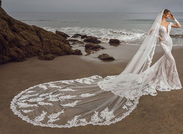 bridal veils stunning 500cm long wedding veil with lace appliques edge white vestido de noiva longo custom made, Black
bridal veils stunning 500cm long wedding veil with lace appliques edge white vestido de noiva longo custom made, Black