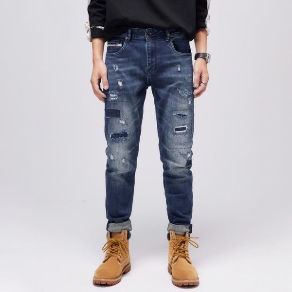 men's jeans street style fashion men retro blue elastic destroyed ripped patchwork designer frayed hole hip hop denim pants
men's jeans street style fashion men retro blue elastic destroyed ripped patchwork designer frayed hole hip hop denim pants