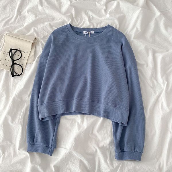 new korean pure color 2021 autumn women's fashion casual o neck long sleeve loose short crewneck sweatshirt grji, Black
new korean pure color 2021 autumn women's fashion casual o neck long sleeve loose short crewneck sweatshirt grji, Black