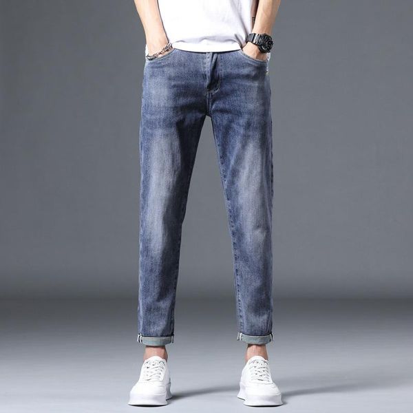 men's jeans four seasons casual fit mid-waist slim-fit cotton youth trend foot pants men clothing trousers, Blue
men's jeans four seasons casual fit mid-waist slim-fit cotton youth trend foot pants men clothing trousers, Blue