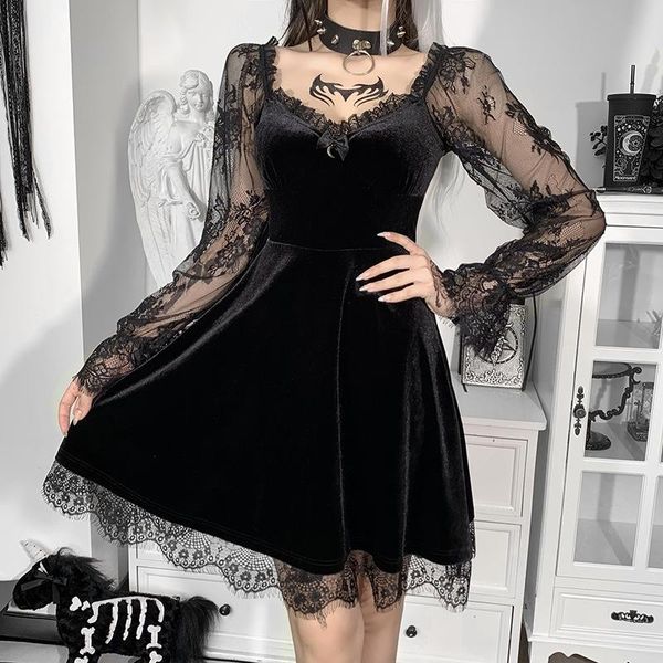 casual dresses gothic lace patchwork black dress velvet vintage lolita high waist aline women backless elegant party dollskill, Black;gray
casual dresses gothic lace patchwork black dress velvet vintage lolita high waist aline women backless elegant party dollskill, Black;gray
