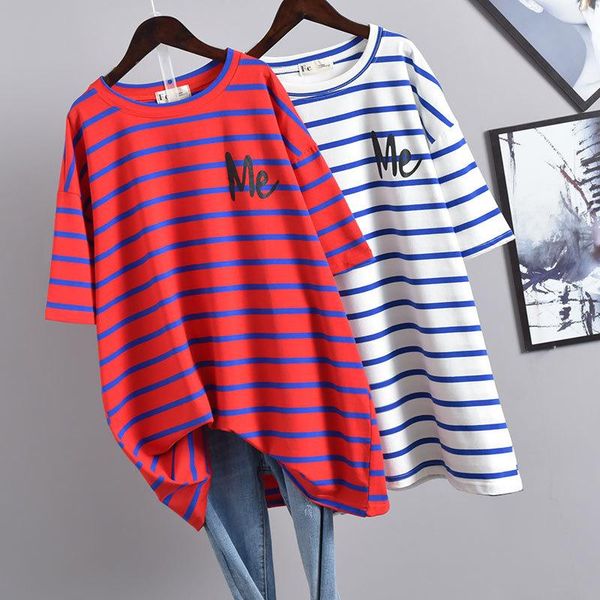 women's t-shirt 2021 summer korean women simple striped letter printing college style plus size wild short sleeve tide, White
women's t-shirt 2021 summer korean women simple striped letter printing college style plus size wild short sleeve tide, White