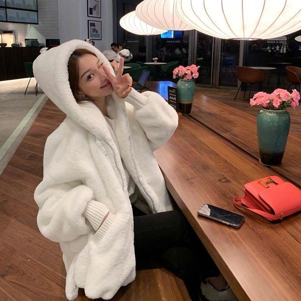 women's fur & faux white jacket women hood coat oversized loose long sleeve zipper korean fashion clothing for 2021, Black
women's fur & faux white jacket women hood coat oversized loose long sleeve zipper korean fashion clothing for 2021, Black