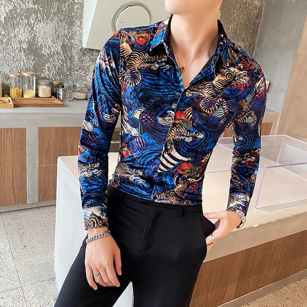 2021 tiger printed winter are uncommon party club clothing luxury men's shirts from the royal blue velvet dress rhhw, White;black
2021 tiger printed winter are uncommon party club clothing luxury men's shirts from the royal blue velvet dress rhhw, White;black