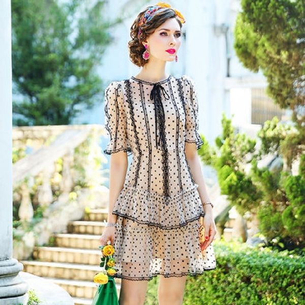 2021 new frenulum fashion o-neck dot print lace dress women summer spring sweet french style retro aged slim mesh skirt plus qpes, Black;gray
2021 new frenulum fashion o-neck dot print lace dress women summer spring sweet french style retro aged slim mesh skirt plus qpes, Black;gray