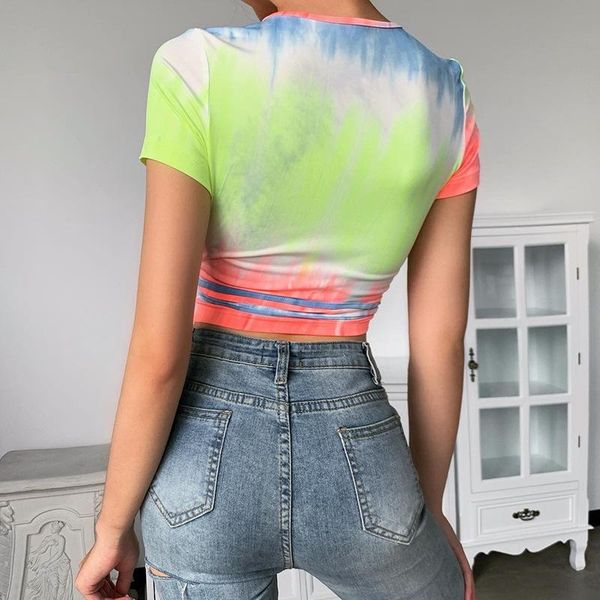 women's short sleeve crop summer fashion wild colorful tie-dye lace up v-neck t-shirt, White
women's short sleeve crop summer fashion wild colorful tie-dye lace up v-neck t-shirt, White