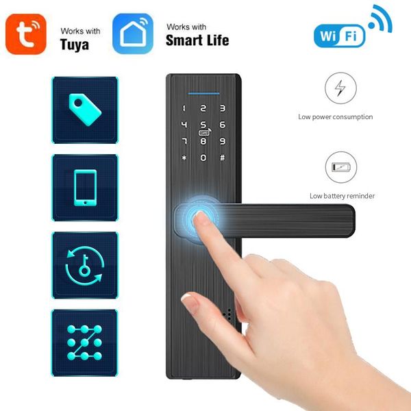 smart home control wifi electronic door lock with tuya app, security biometric fingerprint password rfid card
smart home control wifi electronic door lock with tuya app, security biometric fingerprint password rfid card
