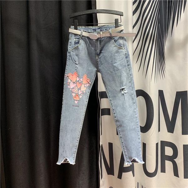 women's jeans printed love heart beaded trousers women 2021 spring high waist slim skinny pencil denim pants holes female, Blue
women's jeans printed love heart beaded trousers women 2021 spring high waist slim skinny pencil denim pants holes female, Blue