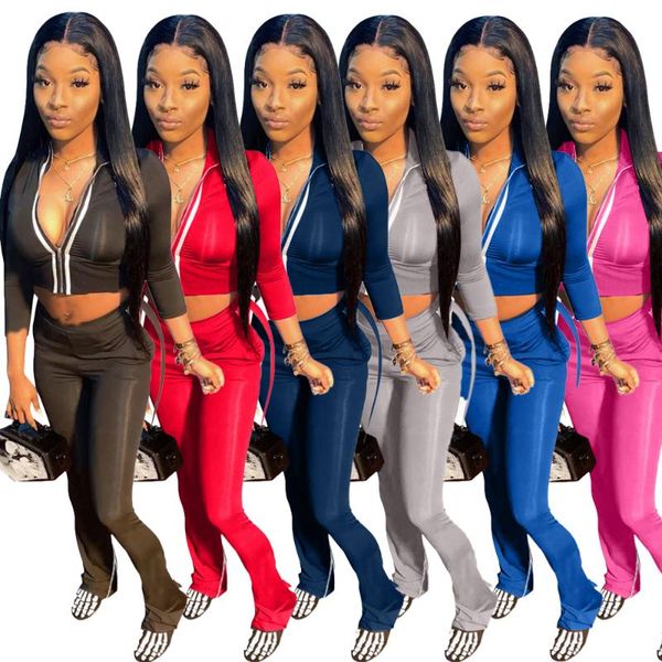 women's two piece pants casual lady color matching long set sleeve zipper slit sets, White
women's two piece pants casual lady color matching long set sleeve zipper slit sets, White