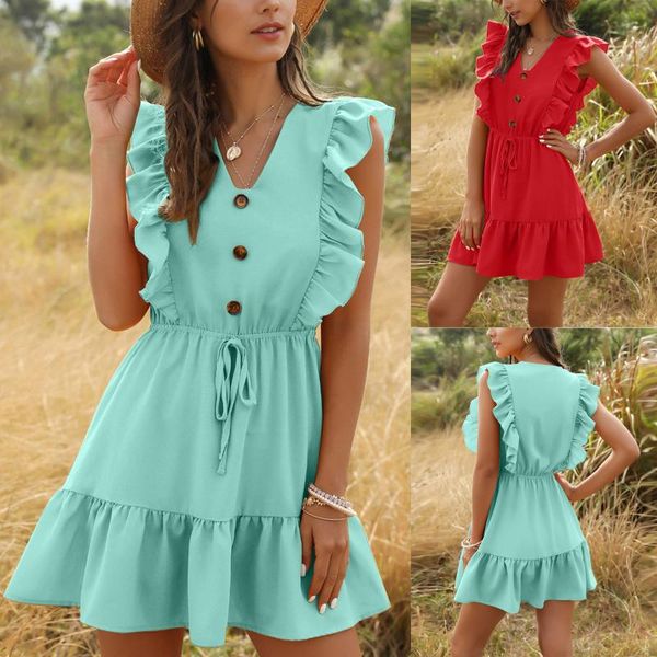casual dresses 2021 women ruffle robe dress fashion v-neck summer sleeveless solid ladies party evening sling mini tank vestidos, Black;gray
casual dresses 2021 women ruffle robe dress fashion v-neck summer sleeveless solid ladies party evening sling mini tank vestidos, Black;gray