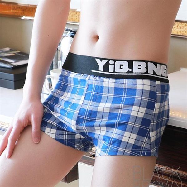 underpants men cotton plaid underwear boxer modal cueca tanga breathable comfortable shorts calzoncillo, Black;white