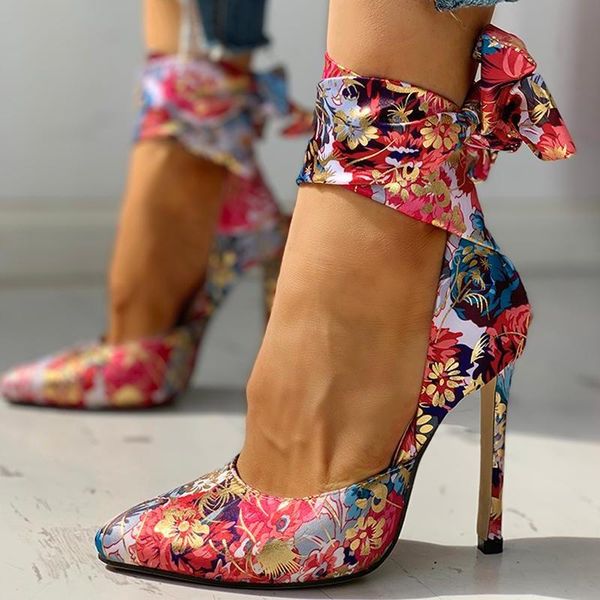 dress shoes summer thin high heels floral print tied ankle sweet fashion sandals pointed wedding comfy ladies, Black
dress shoes summer thin high heels floral print tied ankle sweet fashion sandals pointed wedding comfy ladies, Black