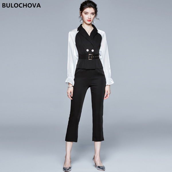 women's two piece pants suit with belt 2021 autumn fashion organza patchwork sleeve shirt + full length 2 pieces sets, White
women's two piece pants suit with belt 2021 autumn fashion organza patchwork sleeve shirt + full length 2 pieces sets, White