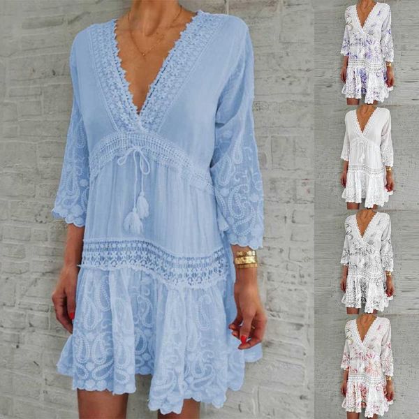 casual dresses fashion women's floral print beach dress summer v-neck printed with three-quarter sleeves hollow vestidos, Black;gray
casual dresses fashion women's floral print beach dress summer v-neck printed with three-quarter sleeves hollow vestidos, Black;gray