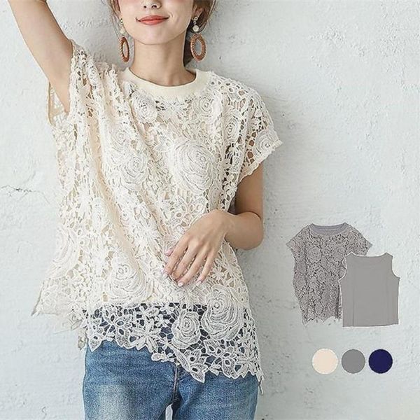 women's blouses & shirts round neck openwork blouse 3 colors elegant plain ladies fashion short sleeve simple shirt two-piece suit stra, White
women's blouses & shirts round neck openwork blouse 3 colors elegant plain ladies fashion short sleeve simple shirt two-piece suit stra, White