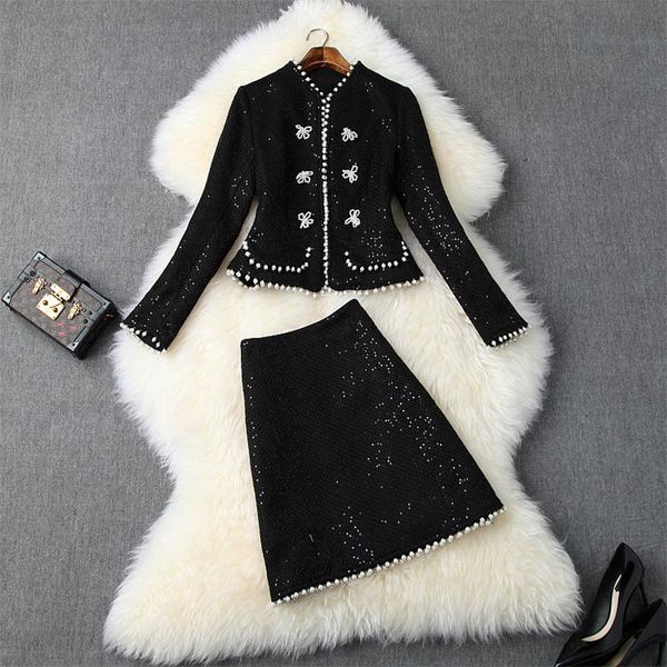 two piece dress autumn winter women 2 suit long sleeve beading and pearls decoration black short coat +mini skirt elegant office lady, White
two piece dress autumn winter women 2 suit long sleeve beading and pearls decoration black short coat +mini skirt elegant office lady, White