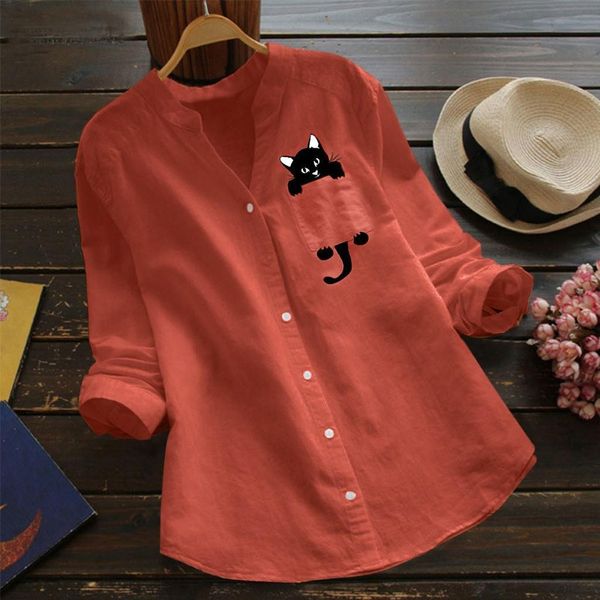 fashion pocket linen cute cat print blouse casual spring button loose female women long sleeve shirt long sleeve blusas pullover, White
fashion pocket linen cute cat print blouse casual spring button loose female women long sleeve shirt long sleeve blusas pullover, White