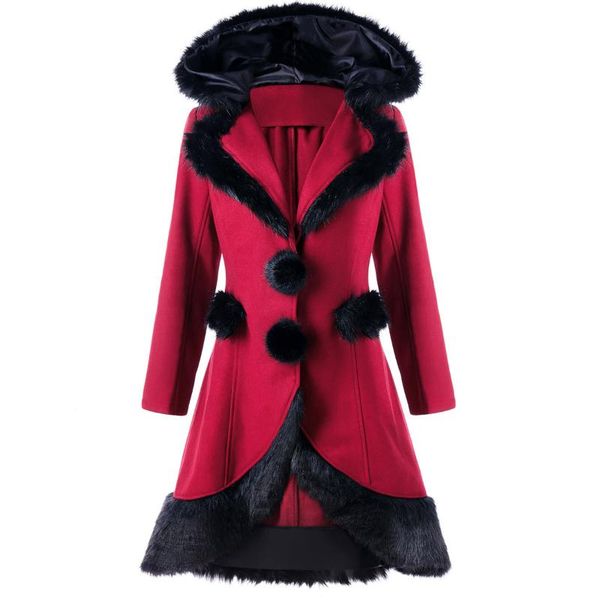 women's wool & blends christmas red warm hooded overcoat autumn winter woolen coat female mid-long fashion single breasted women slim c, Black 
women's wool & blends christmas red warm hooded overcoat autumn winter woolen coat female mid-long fashion single breasted women slim c, Black