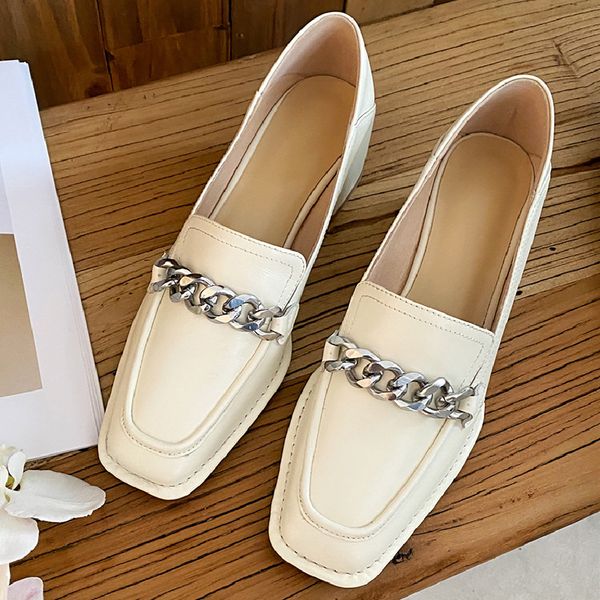 Womens genuine leather thick med heel slip-on loafers pumps square toe chain decoration OL style soft comfortable pumps shoes, Beige
Womens genuine leather thick med heel slip-on loafers pumps square toe chain decoration OL style soft comfortable pumps shoes, Beige
