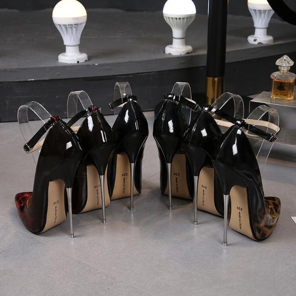 dress shoes odinokov high heels woman leopard patent pointed toe women's 16cm thin ankle strap classics pumps, Black
dress shoes odinokov high heels woman leopard patent pointed toe women's 16cm thin ankle strap classics pumps, Black