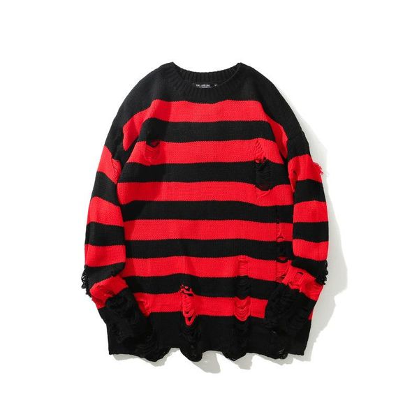 men's sweaters black striped sweater destroyed ripped hip hop retro couple harajuku long sleeve knitted jacket, White;black
men's sweaters black striped sweater destroyed ripped hip hop retro couple harajuku long sleeve knitted jacket, White;black