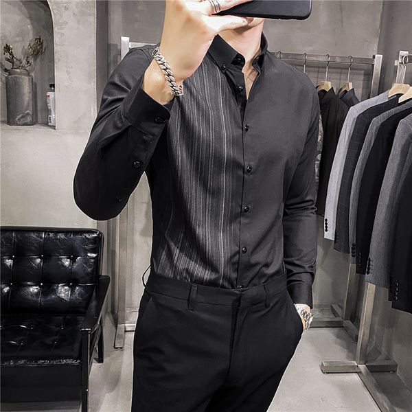 shirts casual striped formal work dress men's clothes fine fitting sleeve long chemise homme shirt eq8x, White;black
shirts casual striped formal work dress men's clothes fine fitting sleeve long chemise homme shirt eq8x, White;black