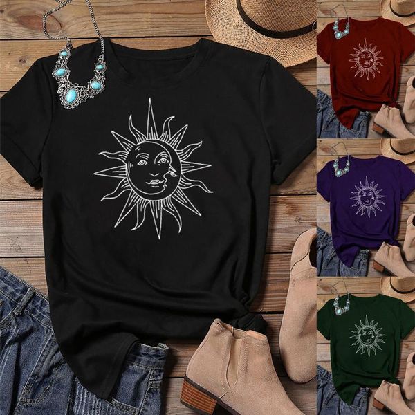 women's t-shirt vintage printed pattern casual fashion soild color short sleeve women t-shirts and club female, White
women's t-shirt vintage printed pattern casual fashion soild color short sleeve women t-shirts and club female, White