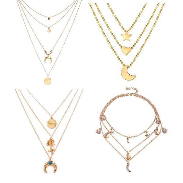 pendant necklaces vintage gold color multilayer ox horn/moon/star horn crescent choker jewelry, Silver
pendant necklaces vintage gold color multilayer ox horn/moon/star horn crescent choker jewelry, Silver