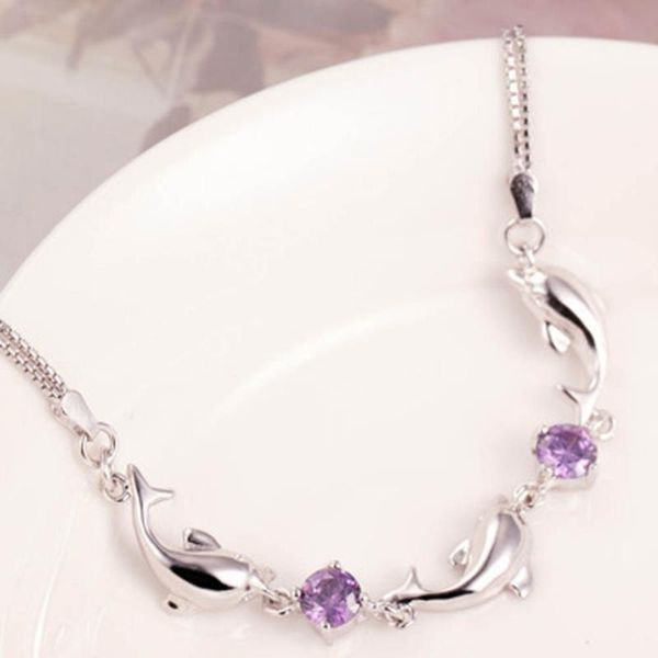 link, chain fashion silver color little lovely dolphin purple white crystal bracelet women fine jewelry gift, Black
link, chain fashion silver color little lovely dolphin purple white crystal bracelet women fine jewelry gift, Black