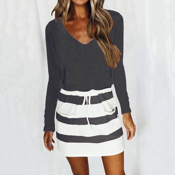 casual dresses women mini dress shorts summer long sleeve striped print v-neck drawstring party vestidos, Black;gray
casual dresses women mini dress shorts summer long sleeve striped print v-neck drawstring party vestidos, Black;gray