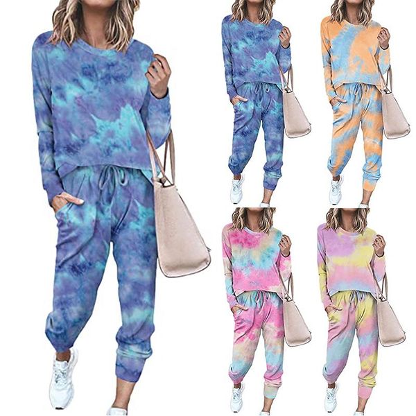 women's tracksuits 2021 two piece pajamas set tie dye printed round neck pullover homewear drawstring long pants for female, Gray
women's tracksuits 2021 two piece pajamas set tie dye printed round neck pullover homewear drawstring long pants for female, Gray