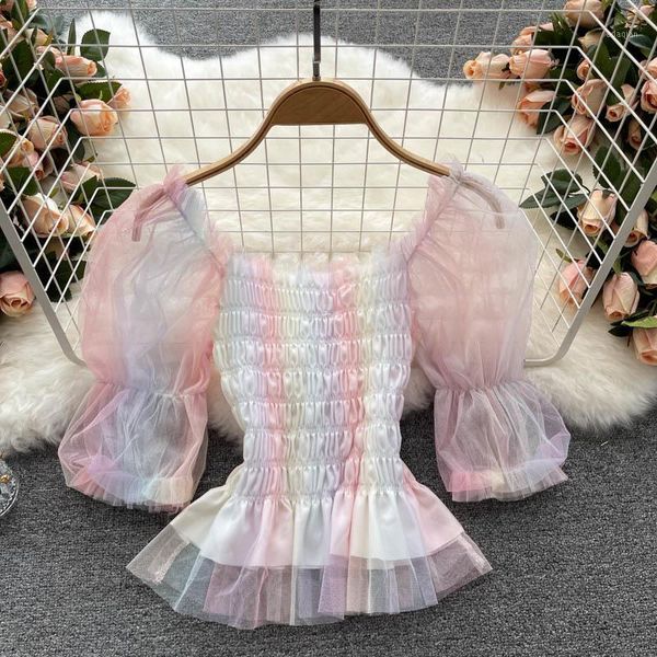 women's blouses & shirts rainbow blouse women puff sleeve square collar lace up office lady summer japan style kawaii korean chiffon, White
women's blouses & shirts rainbow blouse women puff sleeve square collar lace up office lady summer japan style kawaii korean chiffon, White