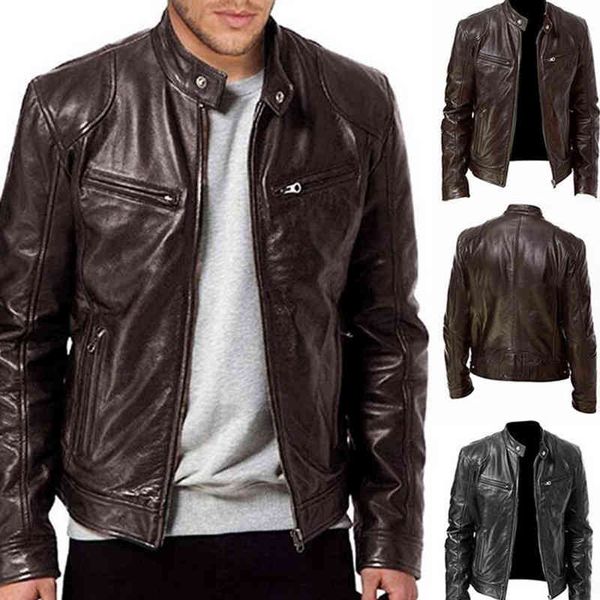 2021 autumn winter leather slim fit stand collar pu male anti-wind motorcycle lapel diagonal zipper et men, Black
2021 autumn winter leather slim fit stand collar pu male anti-wind motorcycle lapel diagonal zipper et men, Black