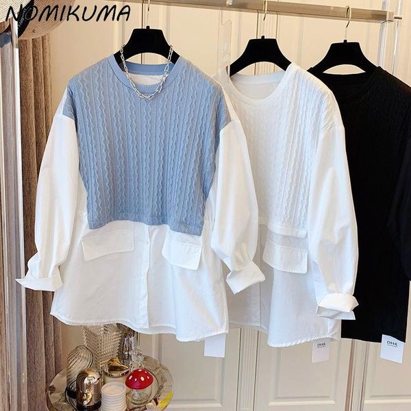 women's blouses & shirts nomikuma vintage twisted knitted patchwork causal women fake two pieces shirt korean auutmn 2021 mujer 6z919, White
women's blouses & shirts nomikuma vintage twisted knitted patchwork causal women fake two pieces shirt korean auutmn 2021 mujer 6z919, White