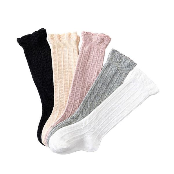 socks 5 pairs baby girls boys lace stocking toddler knit knee high cotton, Pink;yellow