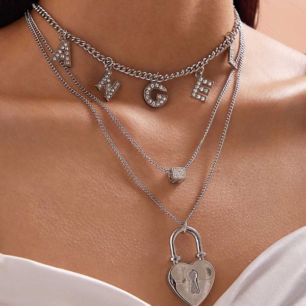 jewelry creative dice geometric women mix simple angel letter heart lock necklace, Silver
jewelry creative dice geometric women mix simple angel letter heart lock necklace, Silver