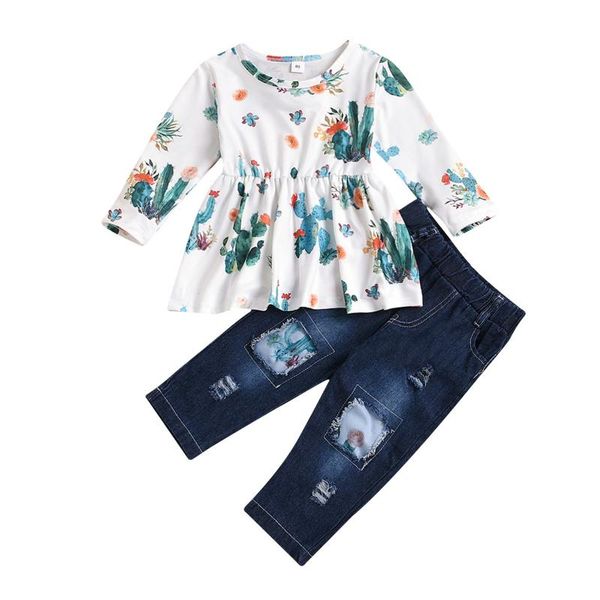 kids baby girls 2-piece outfit set fashion long sleeve cactus print and ripped jeans set for kids baby girls spring autumn, White
kids baby girls 2-piece outfit set fashion long sleeve cactus print and ripped jeans set for kids baby girls spring autumn, White