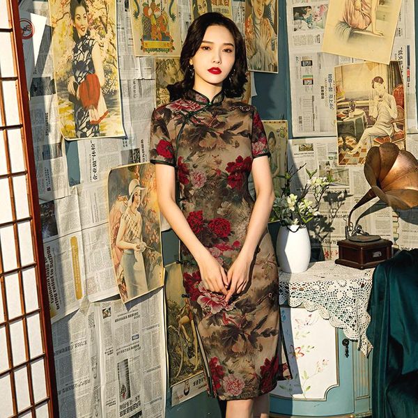 ethnic clothing sheng coco silk knee chinese qipao dresses modified side 8-button big peony pattern qi pao brown modern chipao, Red
ethnic clothing sheng coco silk knee chinese qipao dresses modified side 8-button big peony pattern qi pao brown modern chipao, Red